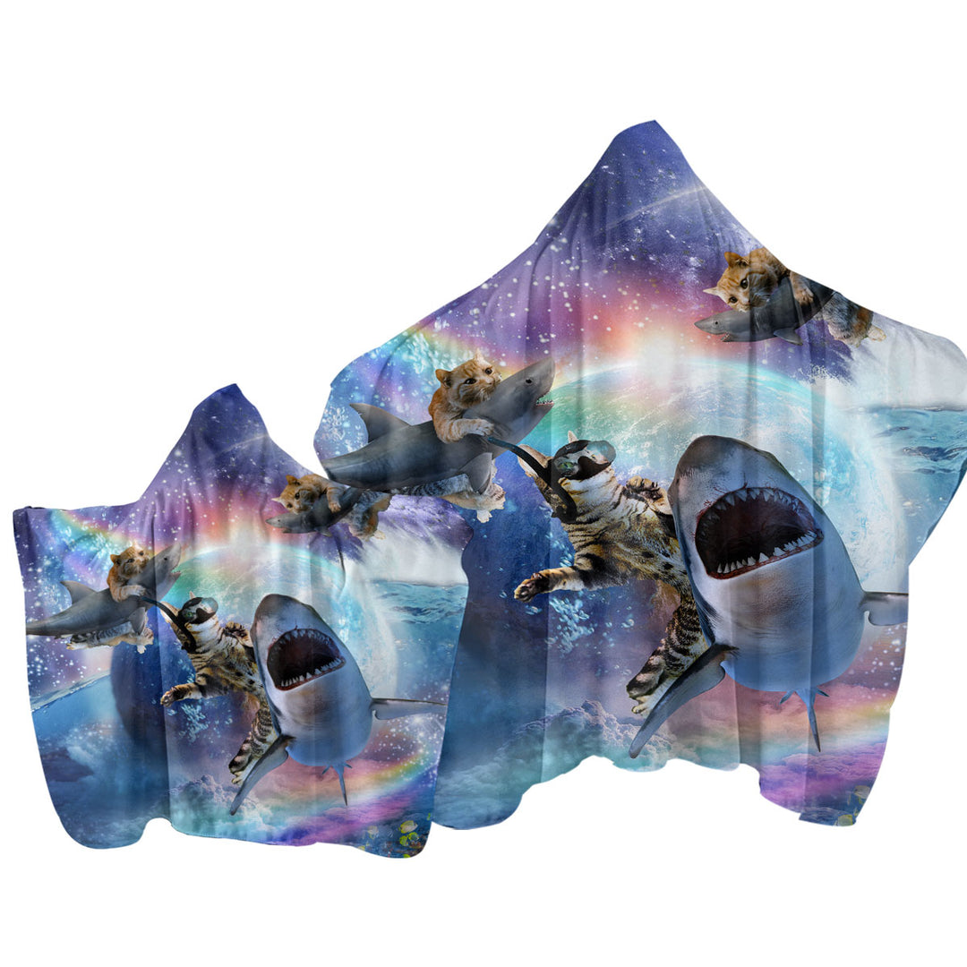 Crazy Cool Space Cats and Sharks Towel with Hood