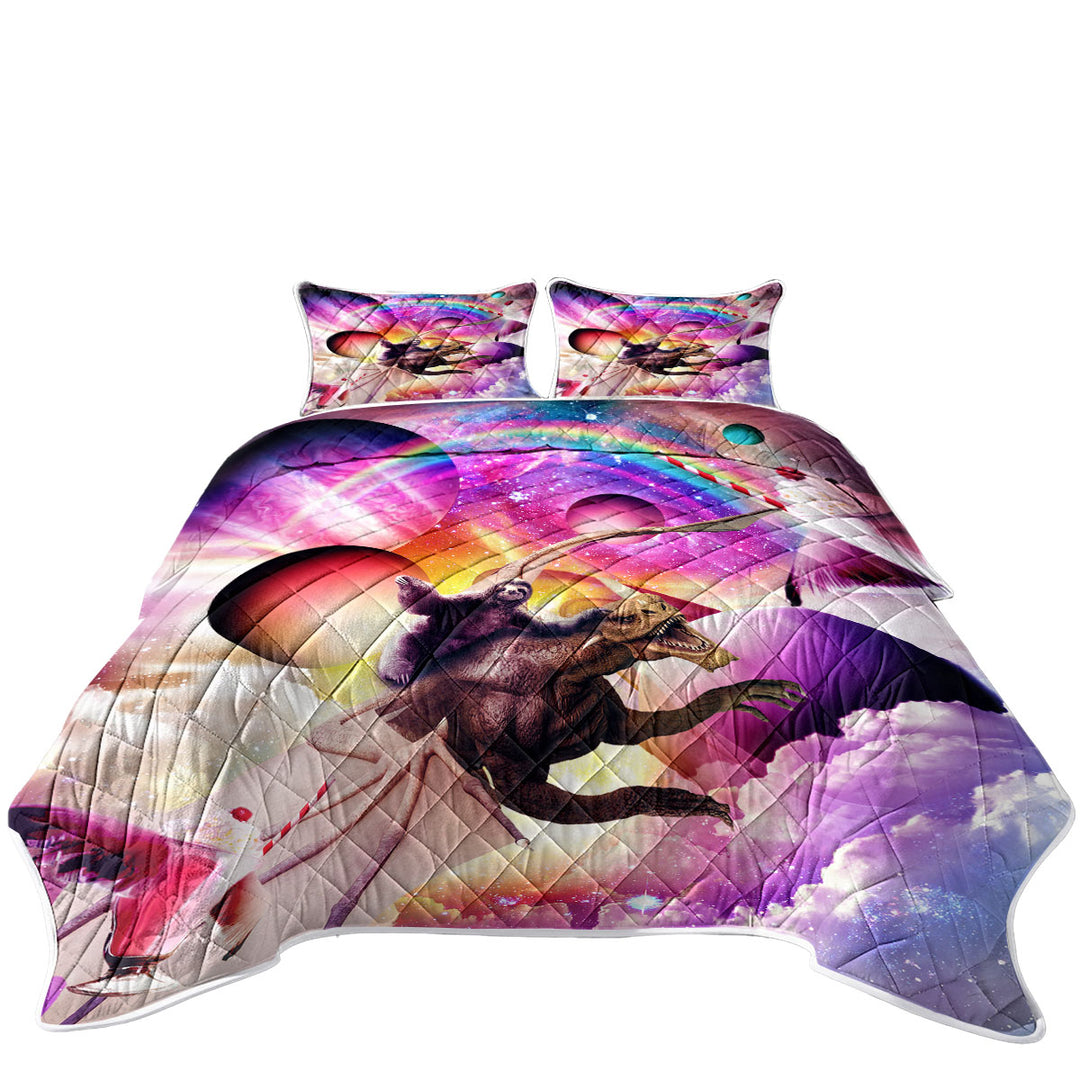 Crazy Cool Space Sloth Riding Dragon California King Quilt Sets