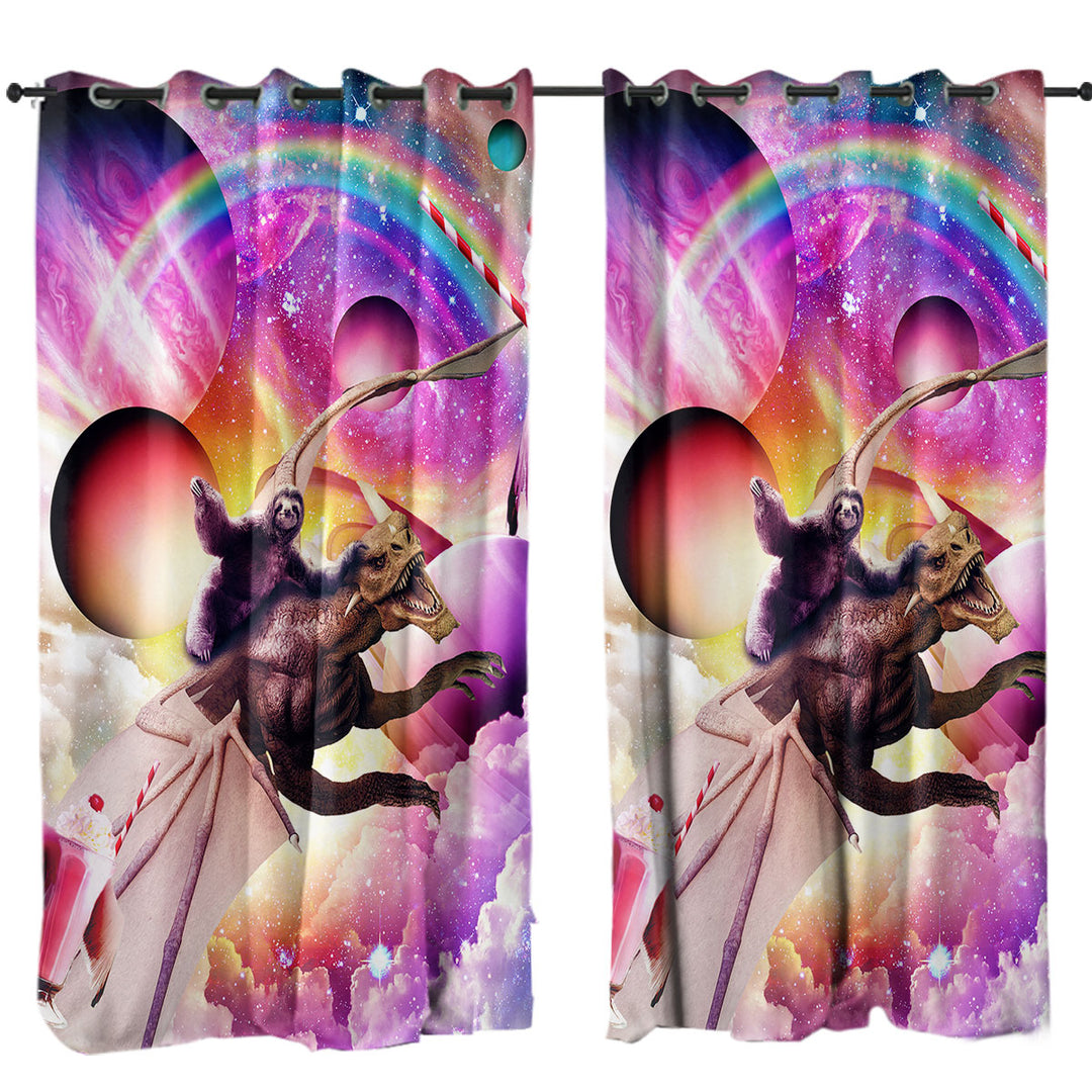 Crazy Cool Space Sloth Riding Dragon Curtain