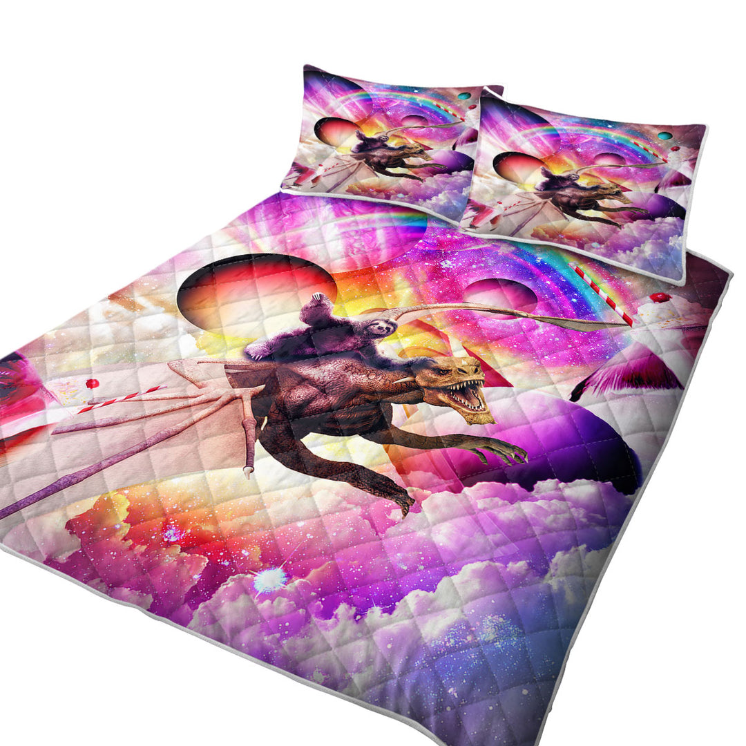 Crazy Cool Space Sloth Riding Dragon King Size Quilt Sets