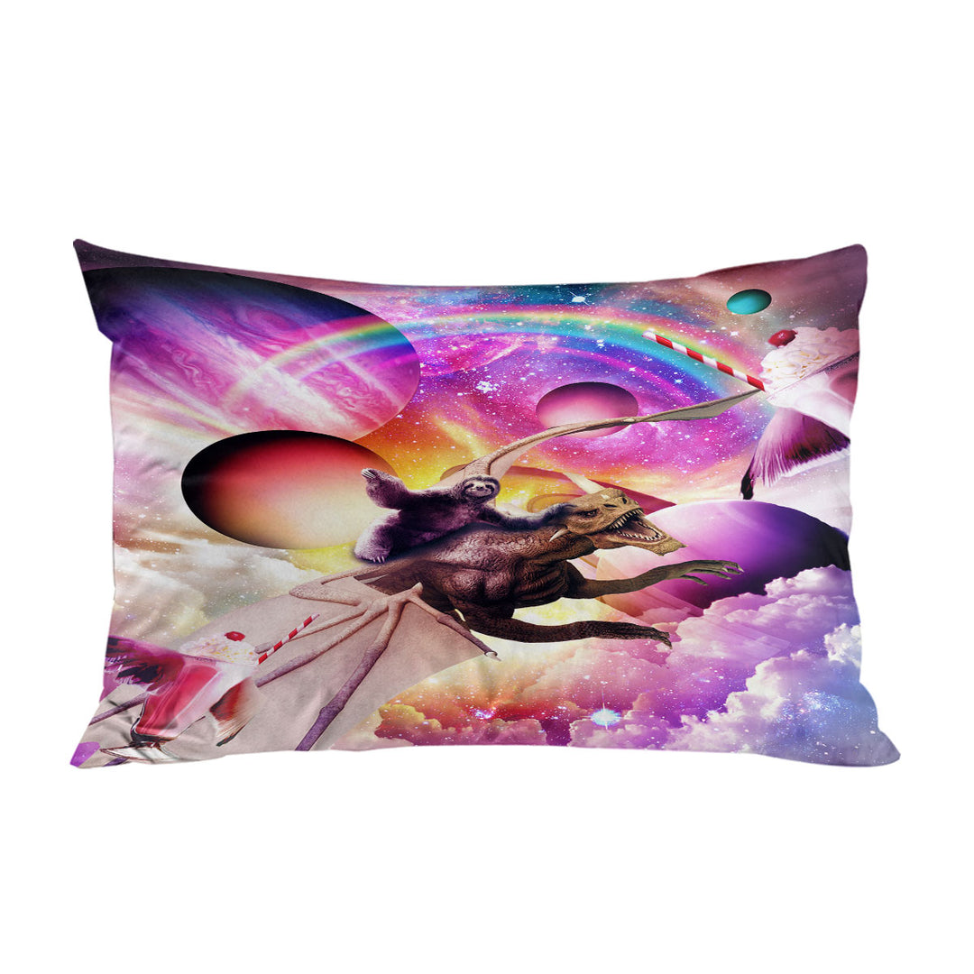 Crazy Cool Space Sloth Riding Dragon Pillow Case Covers