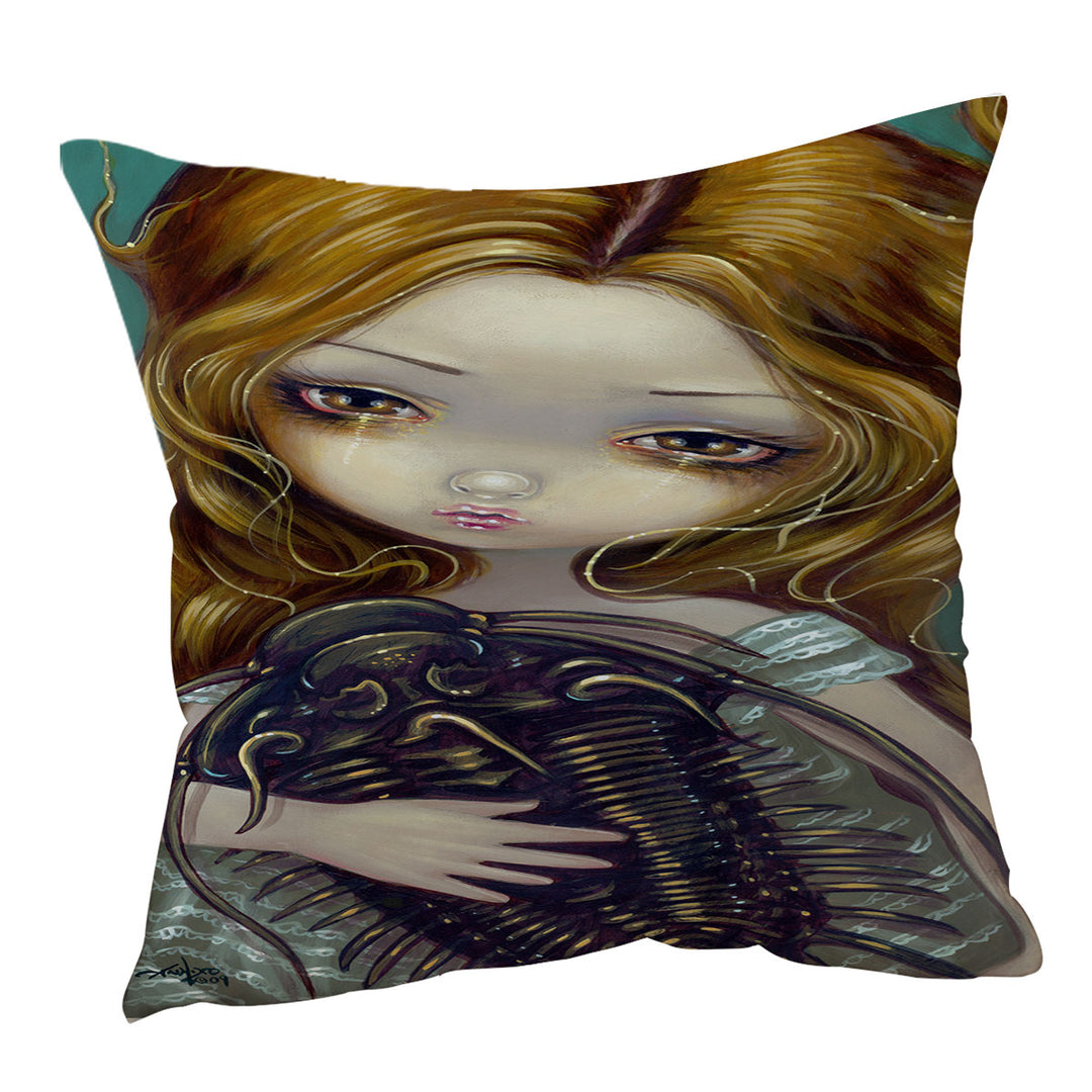 Crazy Cushion Covers Art Beautiful Blond Girl with Pet Trilobite