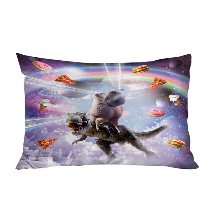 Crazy Space Art Funny Cat on a Llama on a Dinosaur Pillow Cases