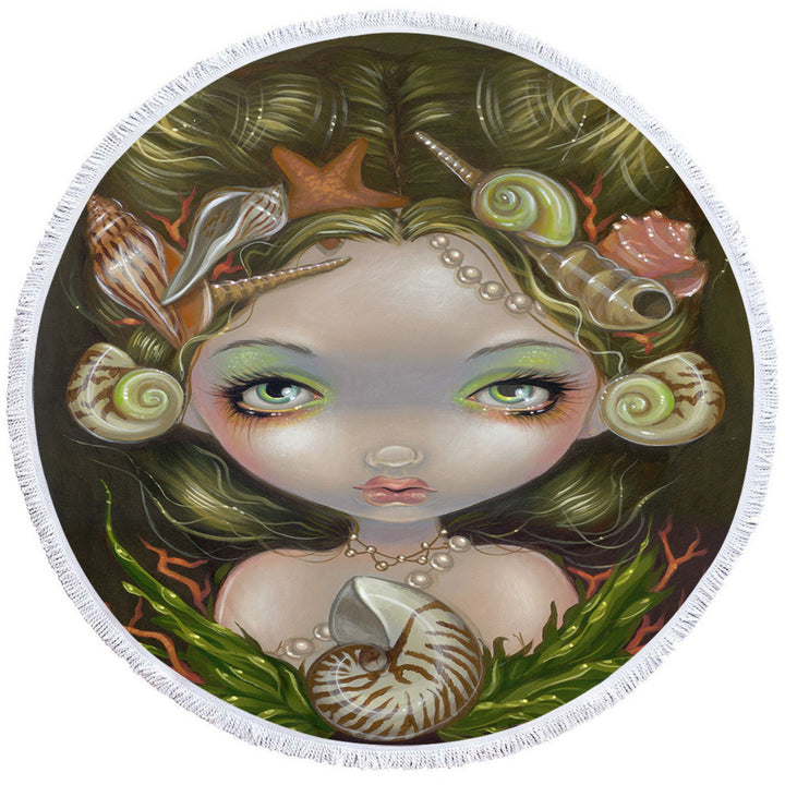 Crown of Shells Beautiful Maiden Mermaid Princess Round Towel