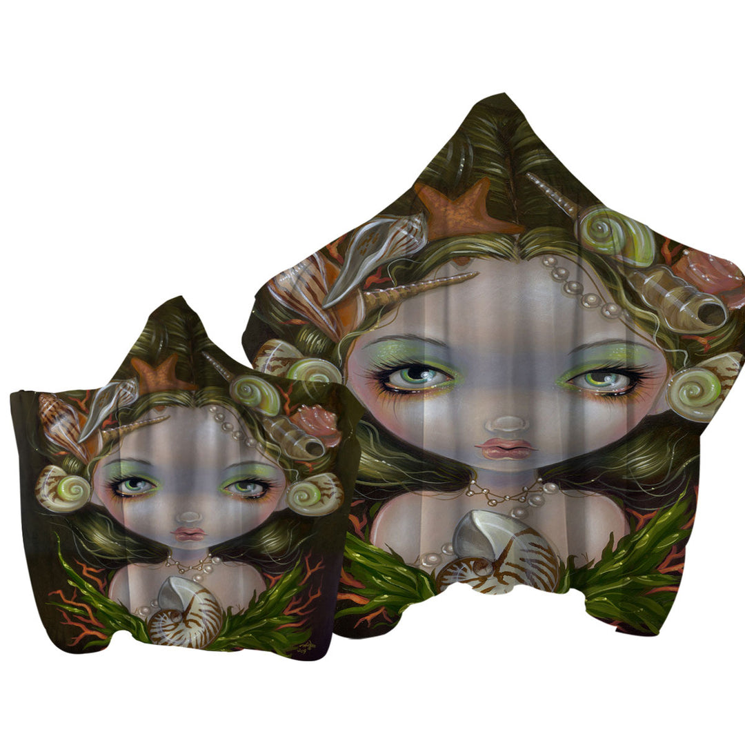 Crown of Shells Beautiful Maiden Mermaid Princess Towel with Hood