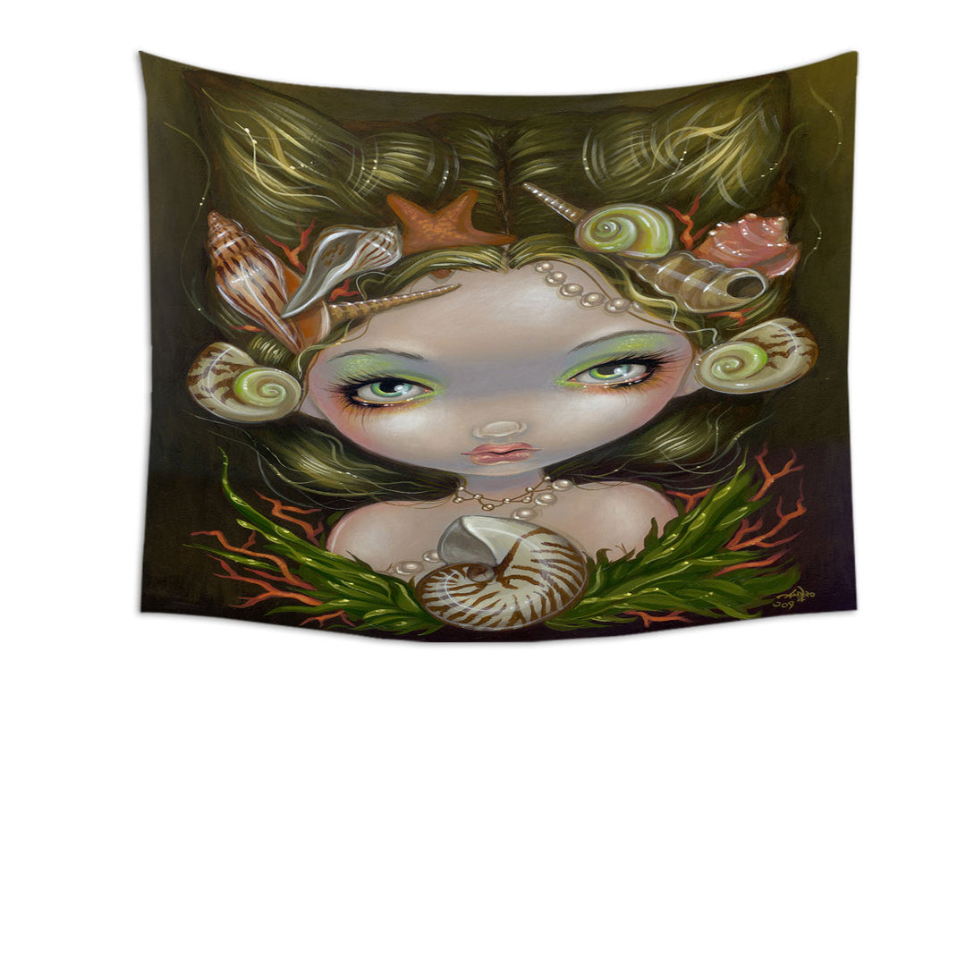 Crown of Shells Beautiful Maiden Mermaid Tapestry Wall Hanging