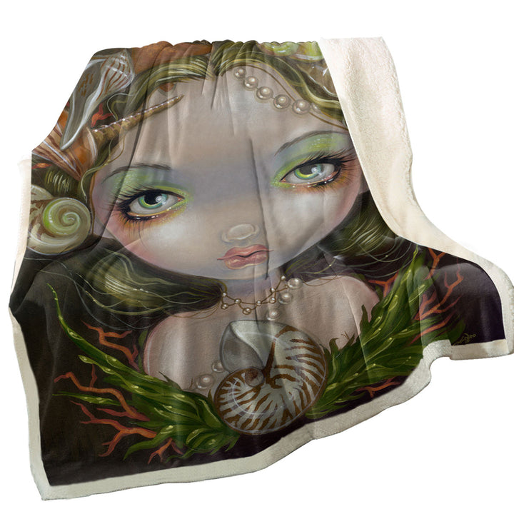 Crown of Shells Beautiful Maiden Mermaid Throw Blanket