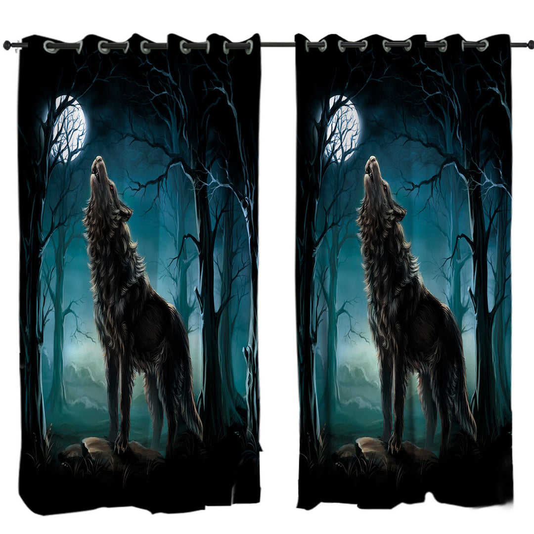 Curtain with A Wolf Howls at a Moon