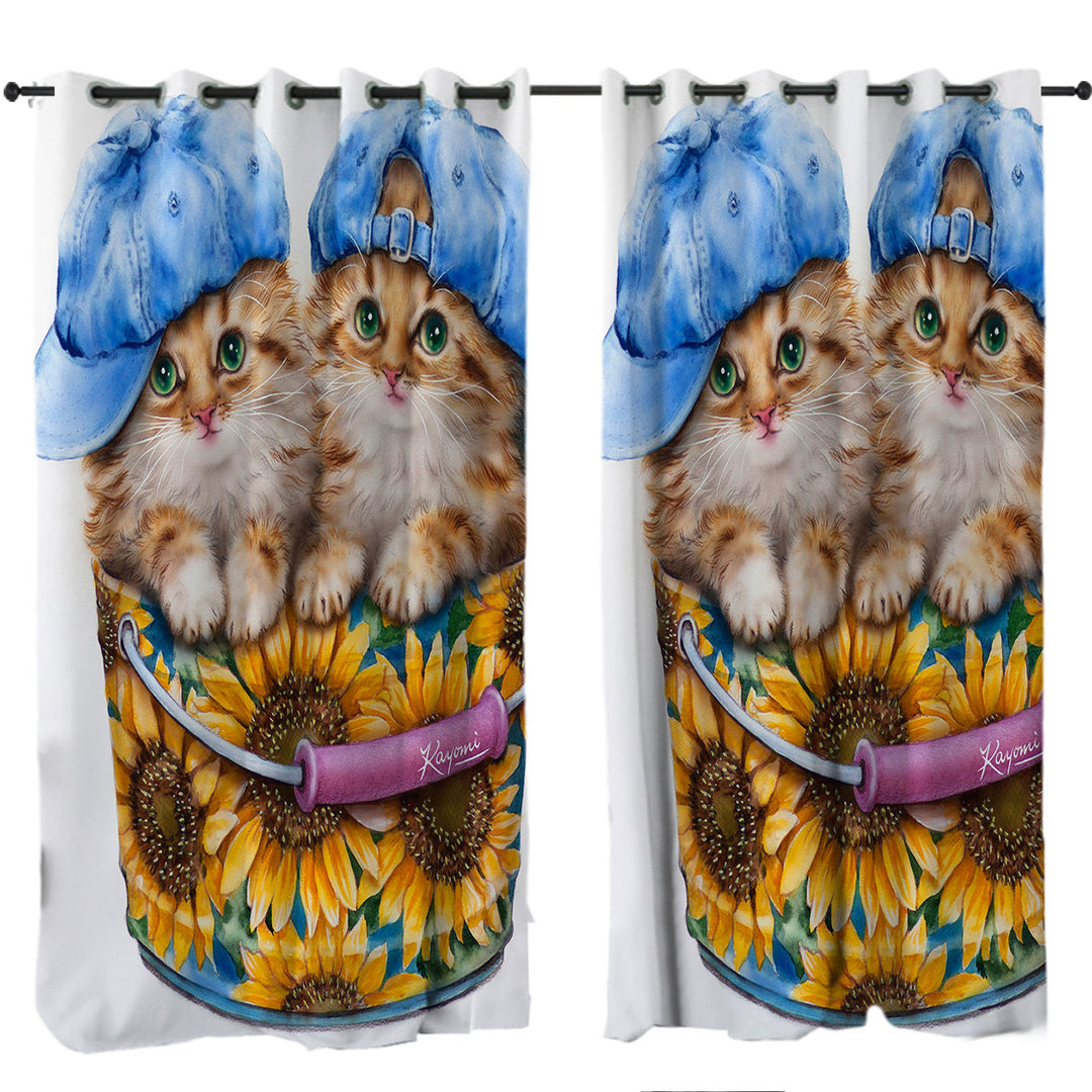 Curtain with Adorable Funny Kittens Sunflower Bucket