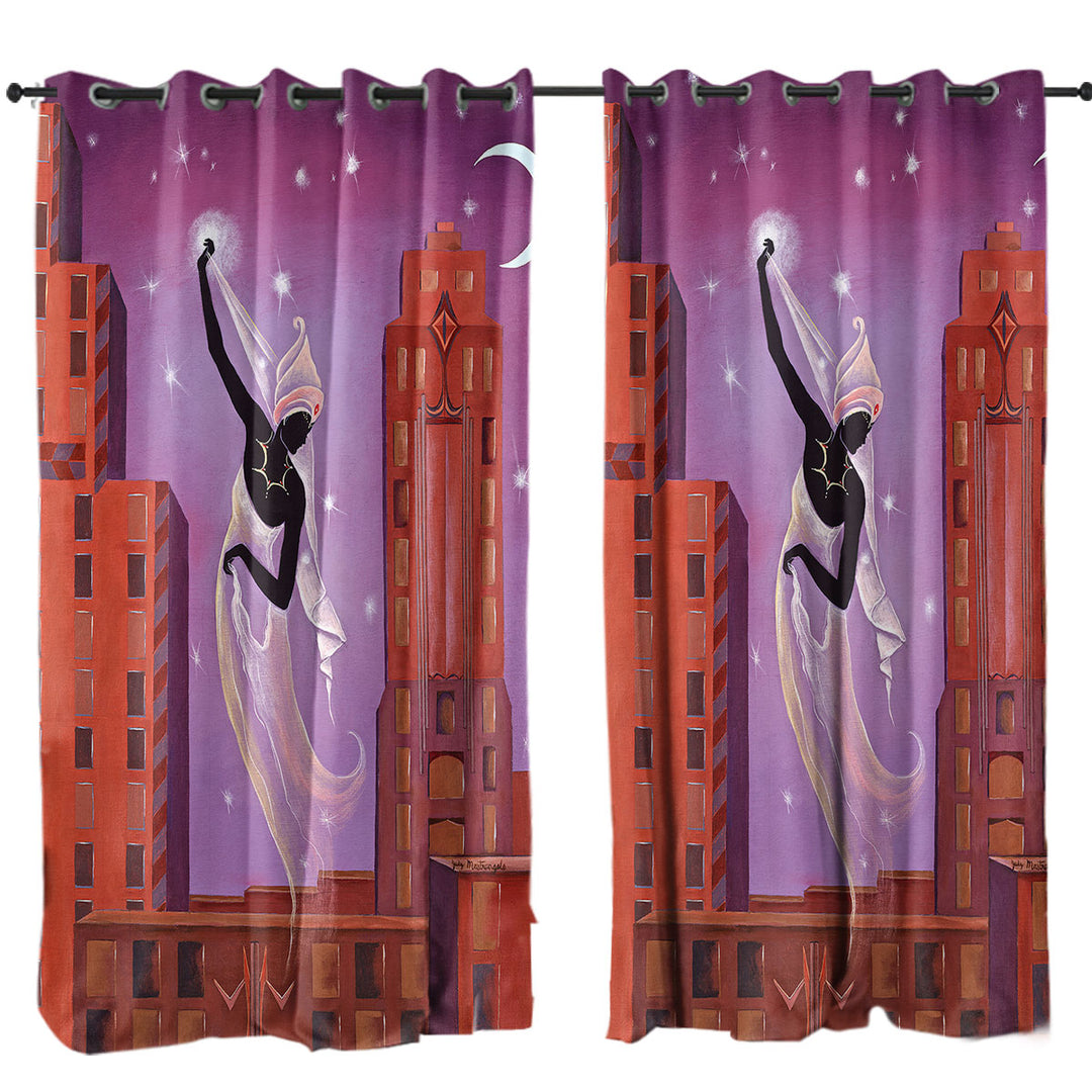 Curtain with Art Deco Scarf Night City Dancing Painting