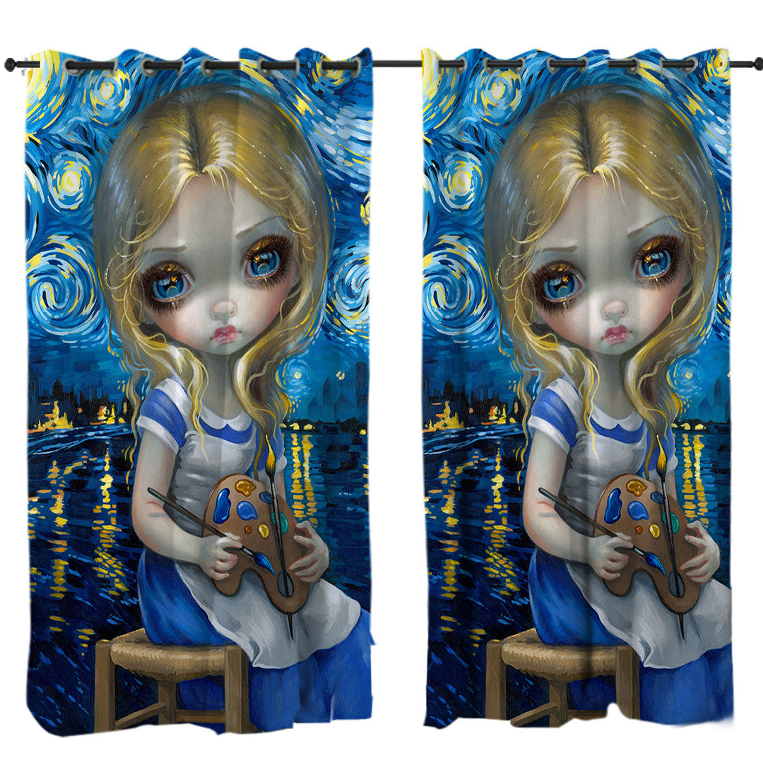 Curtain with Art Painting Alice in a Van Gogh Nocturne