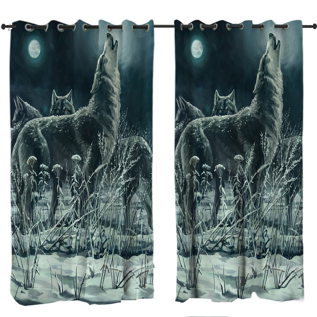 Curtain with Art Painting Full Moon Wolf Pack