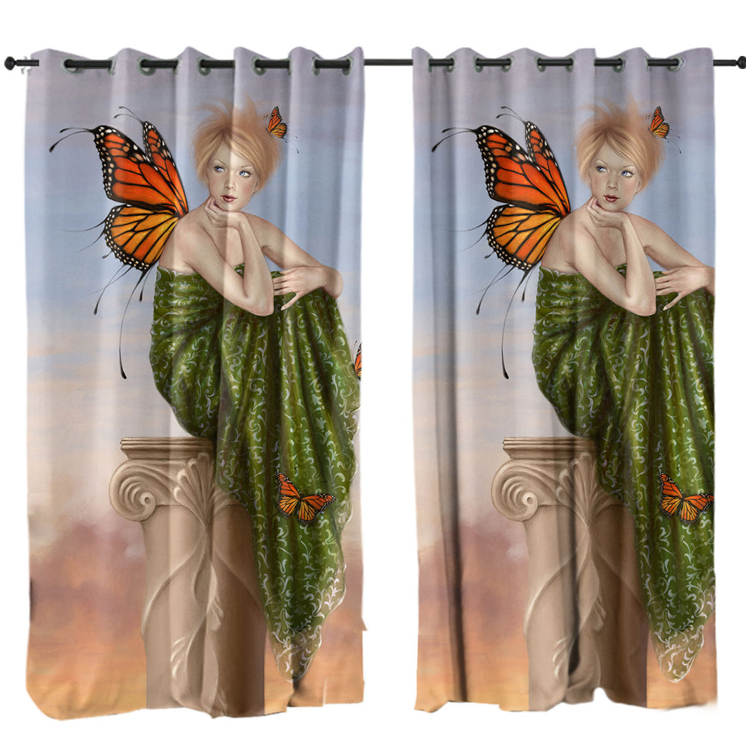 Curtain with Art Painting Sunrise Butterfly Girl