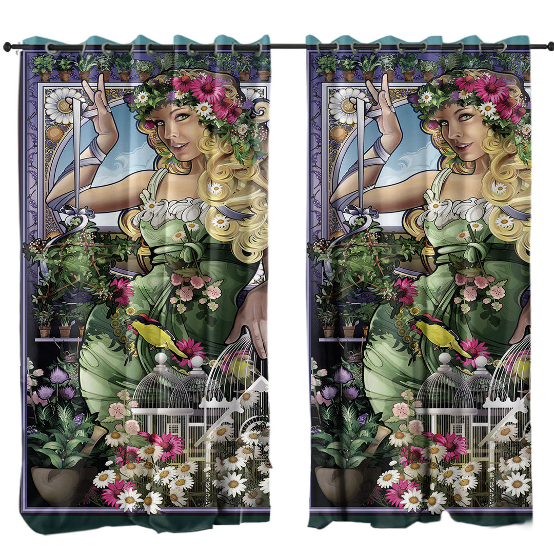 Curtain with Beautiful Blond Girl Goddess of Herbs