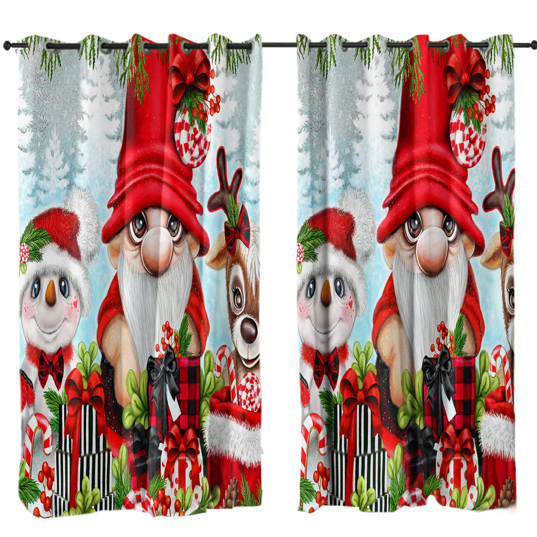 Curtain with Christmas Gnome Snowman and Reindeer