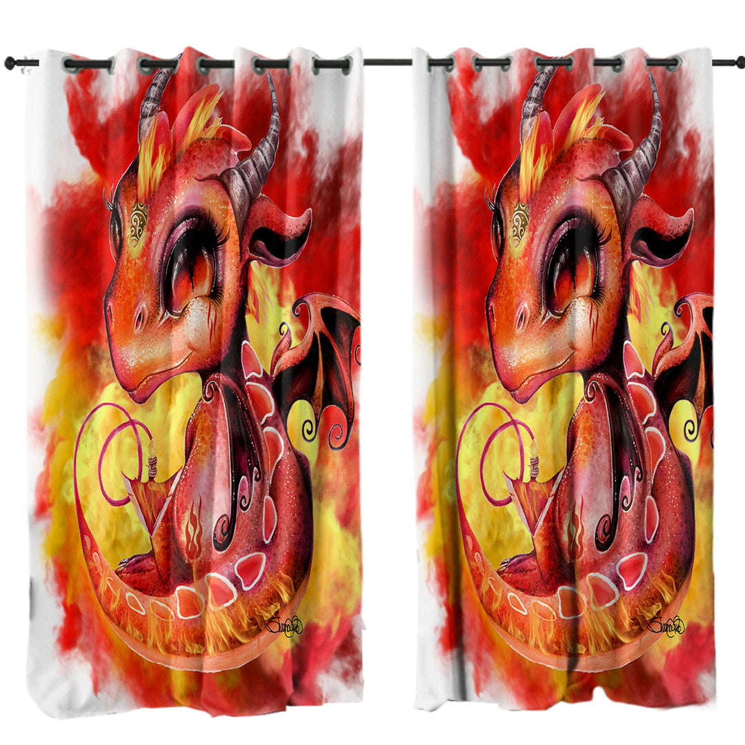 Curtain with Cool Kids Fire Flames Lil Dragon