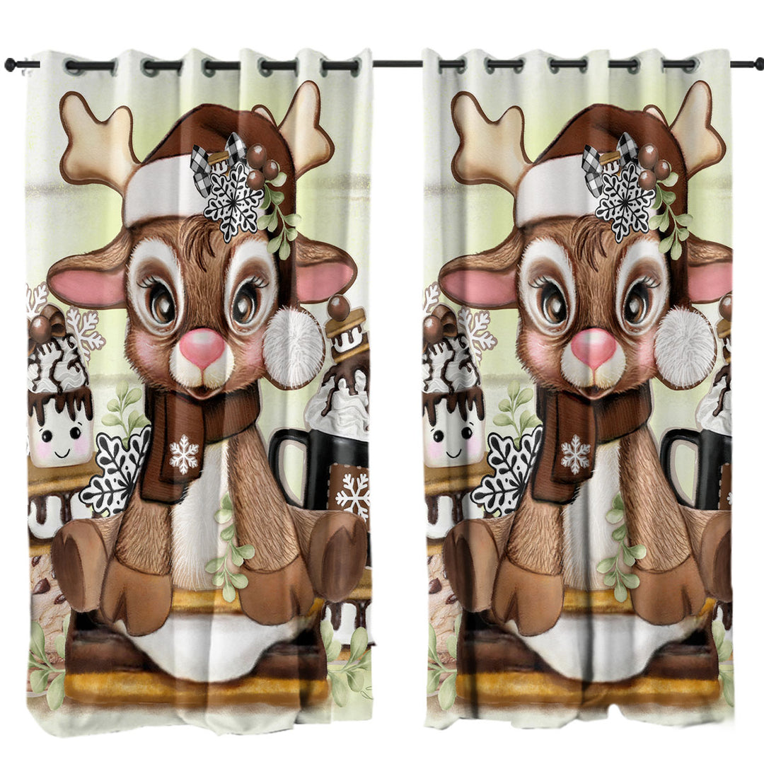 Curtain with Cute Hot Chocolate and Smores Reindeer