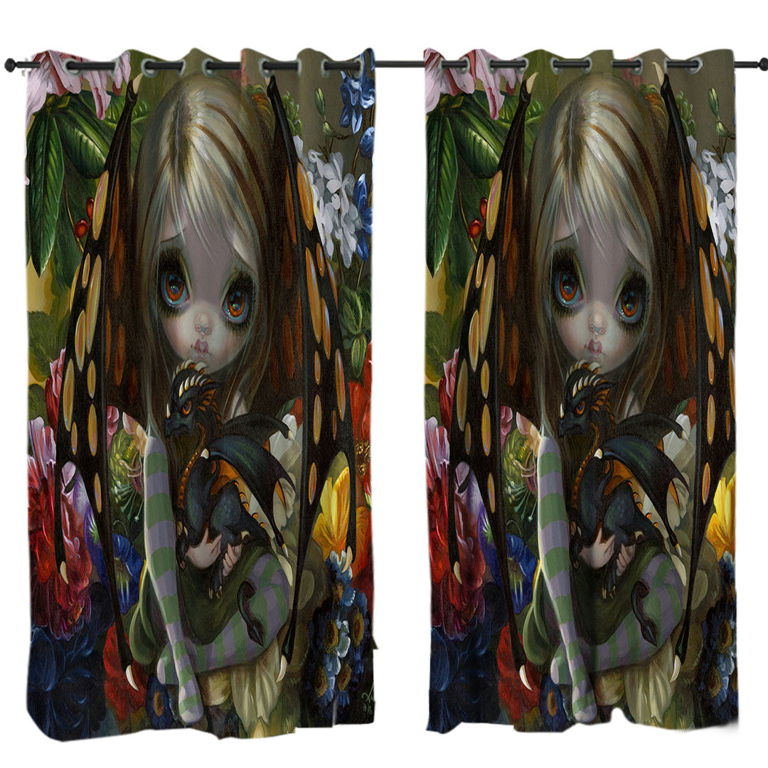 Curtain with Cute Little Fairy and Flower Dragonling