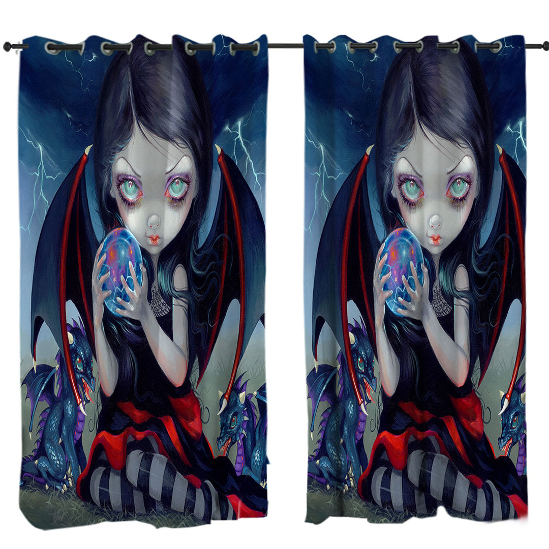 Curtain with Dark Art Gothic Dragon Fairy and Dark Dragonling