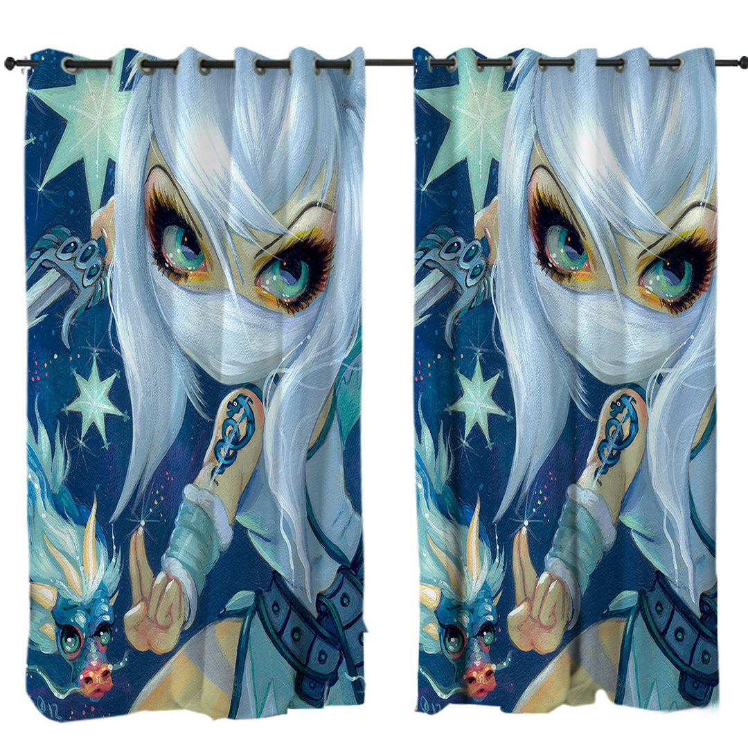 Curtain with Faces of Faery _187 Ninja Girl and Star Dragon