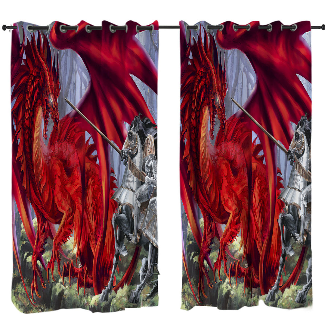 Curtain with Fantasy Art Blood Lust Knight vs Red Dragon