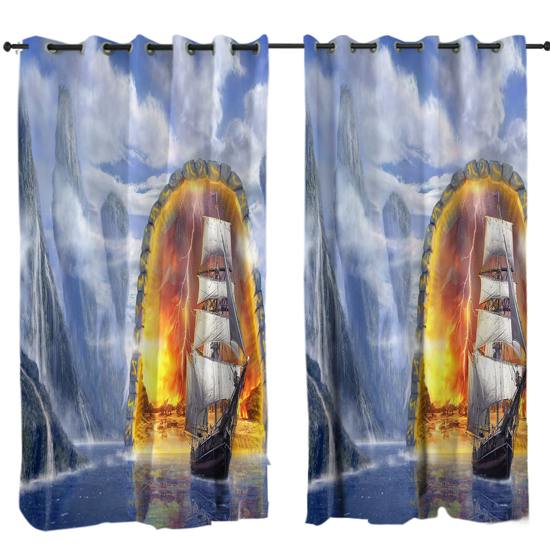 Curtain with Fiction Art Ship Fjord Portal