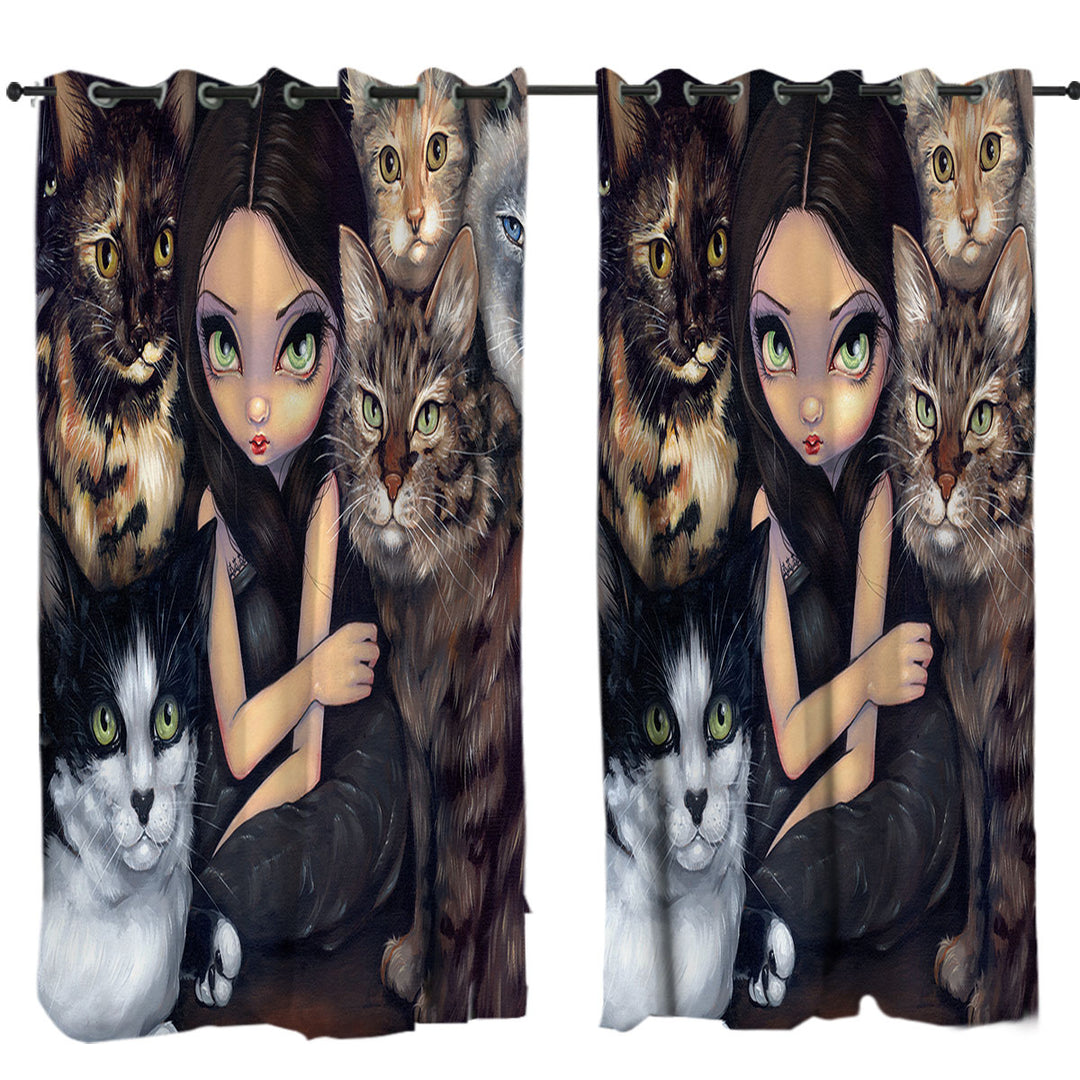 Curtain with It is All About the Cats and Beautiful Girl