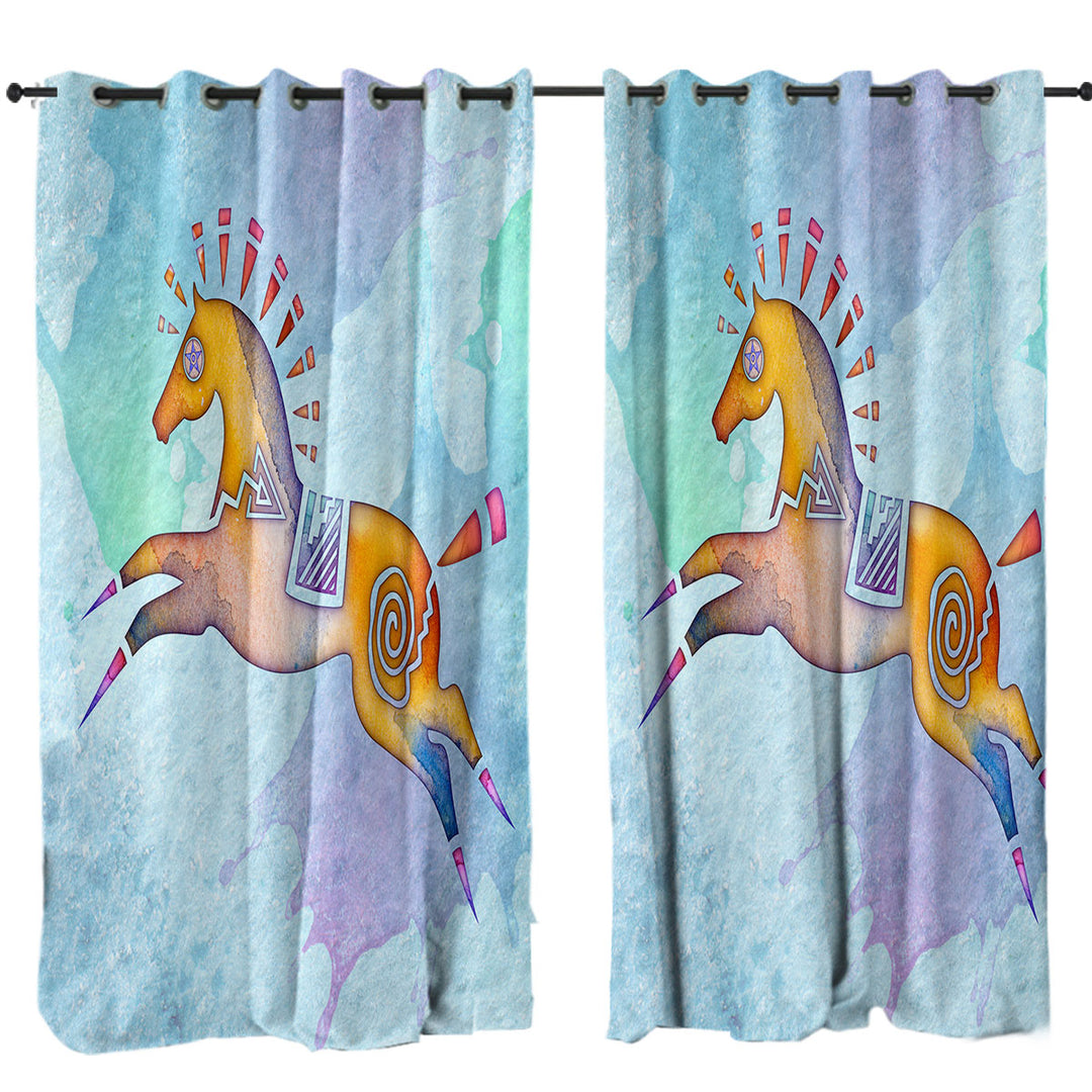 Curtain with Native American Animal Art Painted Horse Pony