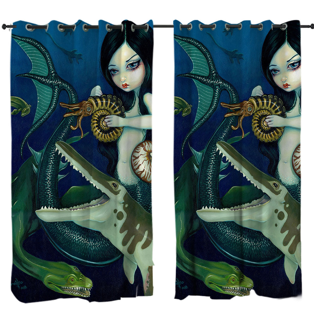 Curtain with Scary Monsters Underwater Art Cretaceous Mermaid