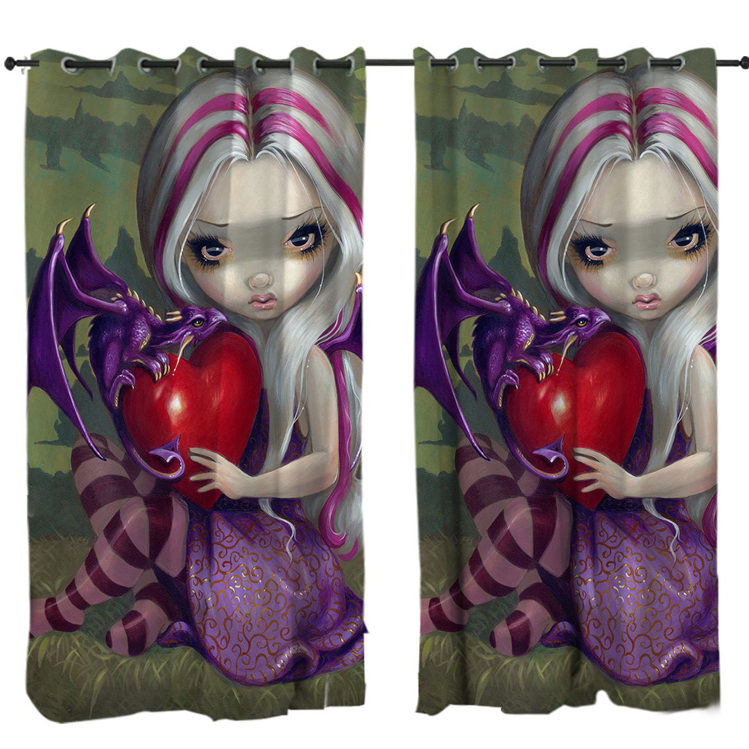 Curtain with Silver Pink Haired Fairy With Cute Valentine Dragon