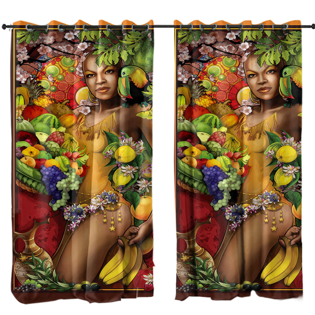 Curtain with Stunning Black Woman Goddess of Fruit