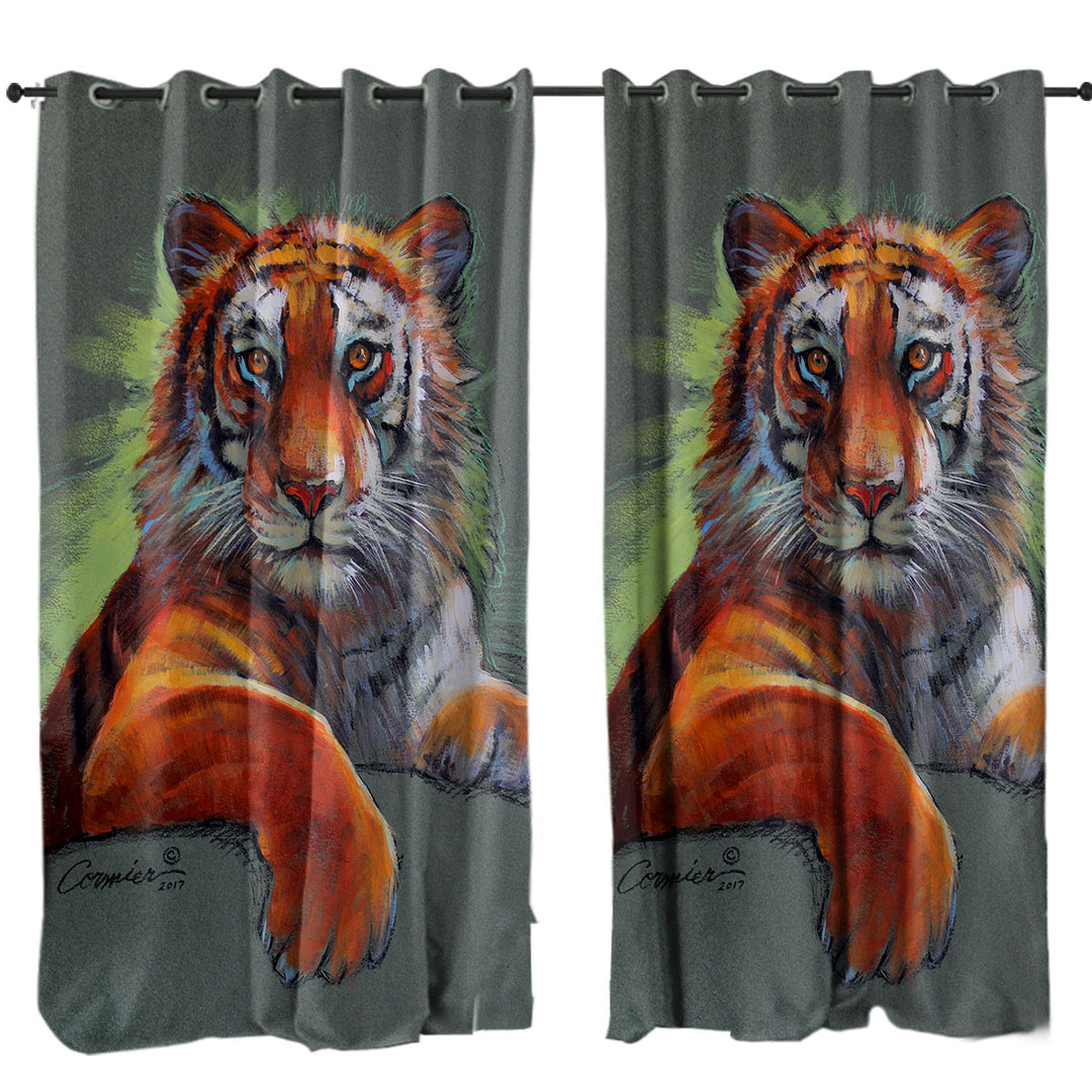 Curtain with Wild Animal Art Drawings Tiger Sketch