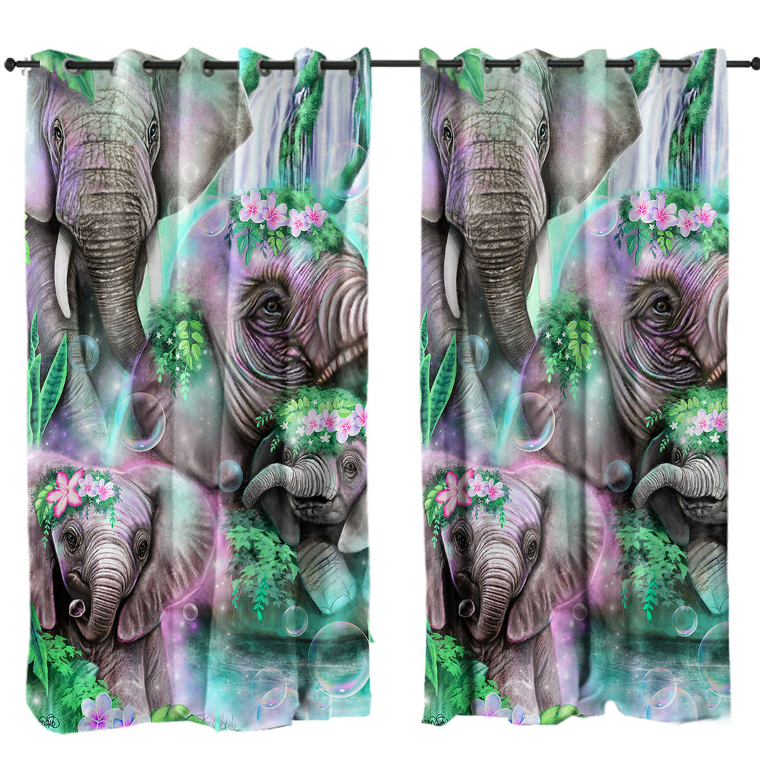 Curtains for Bedroom with Animal Painting Day Dream Elephants Lagoon