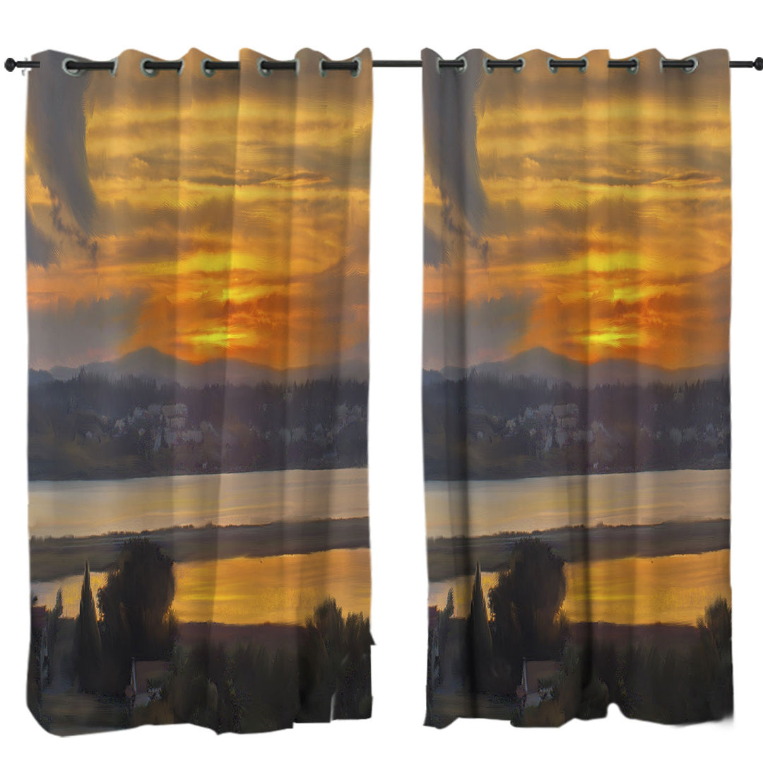 Curtains for Bedroom with Art Painting Corfu Sunset