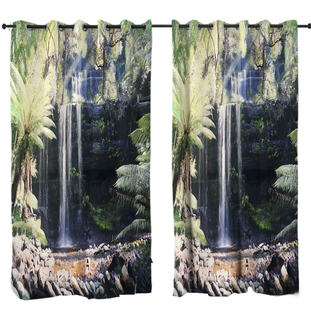 Curtains for Bedroom with Beautiful Nature Art Painting Russell Falls