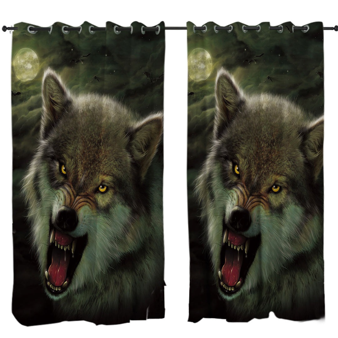 Curtains for Bedroom with Cool Wildlife Animal Art Nightbreed Moon Wolf