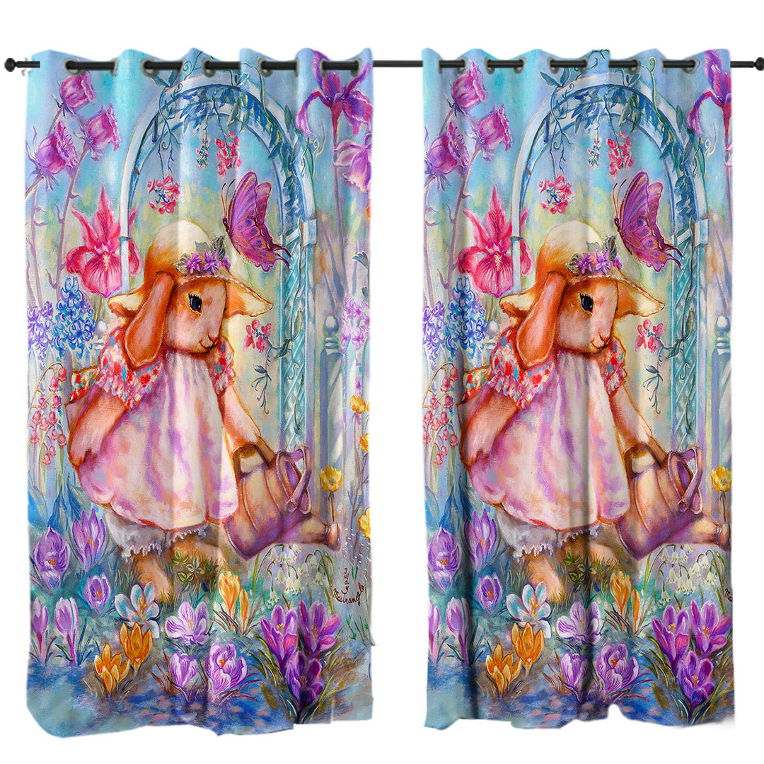 Curtains for Bedroom with Cute Art for Kids Buttercup Bunnys Garden