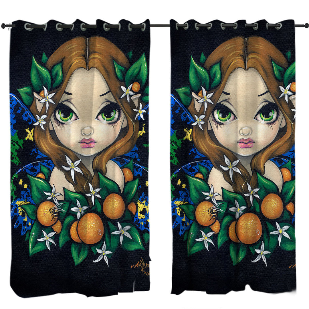 Curtains for Bedroom with Cute Girls Painting Orange Blossom Fairy