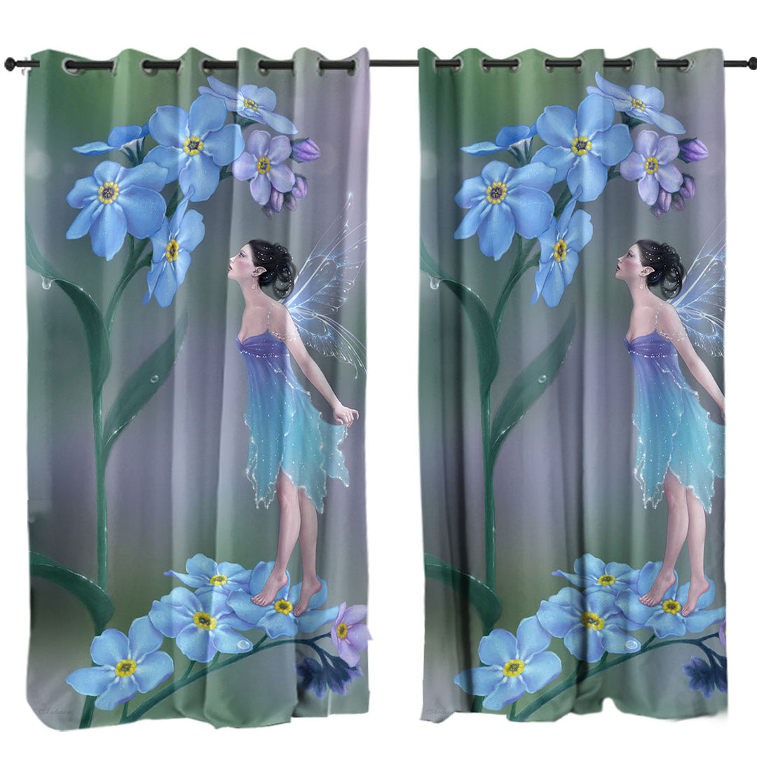 Curtains for Bedroom with Cute Little Fairy and Purplish Blue Flowers