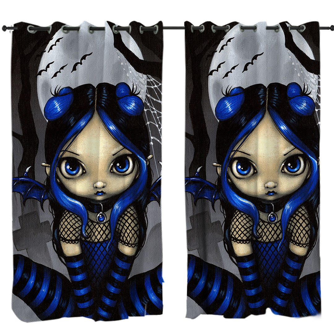 Curtains for Bedroom with Little Batty Goth Girl and Bats