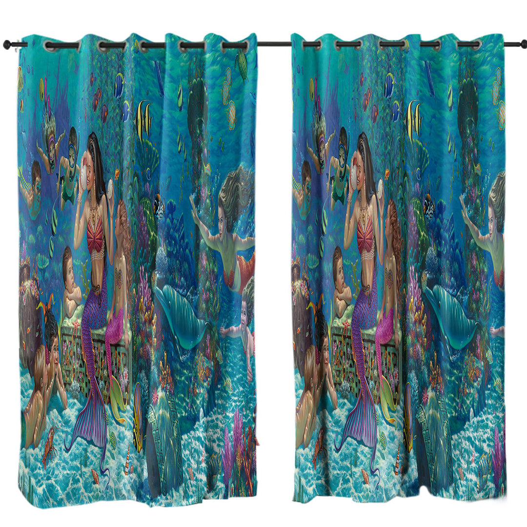 Curtains for Bedroom with Magical Underwater Art the Mermaids World