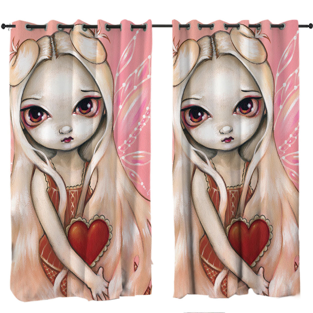 Curtains for Bedroom with Melancholy Valentine Sad Pink Winged Fairy