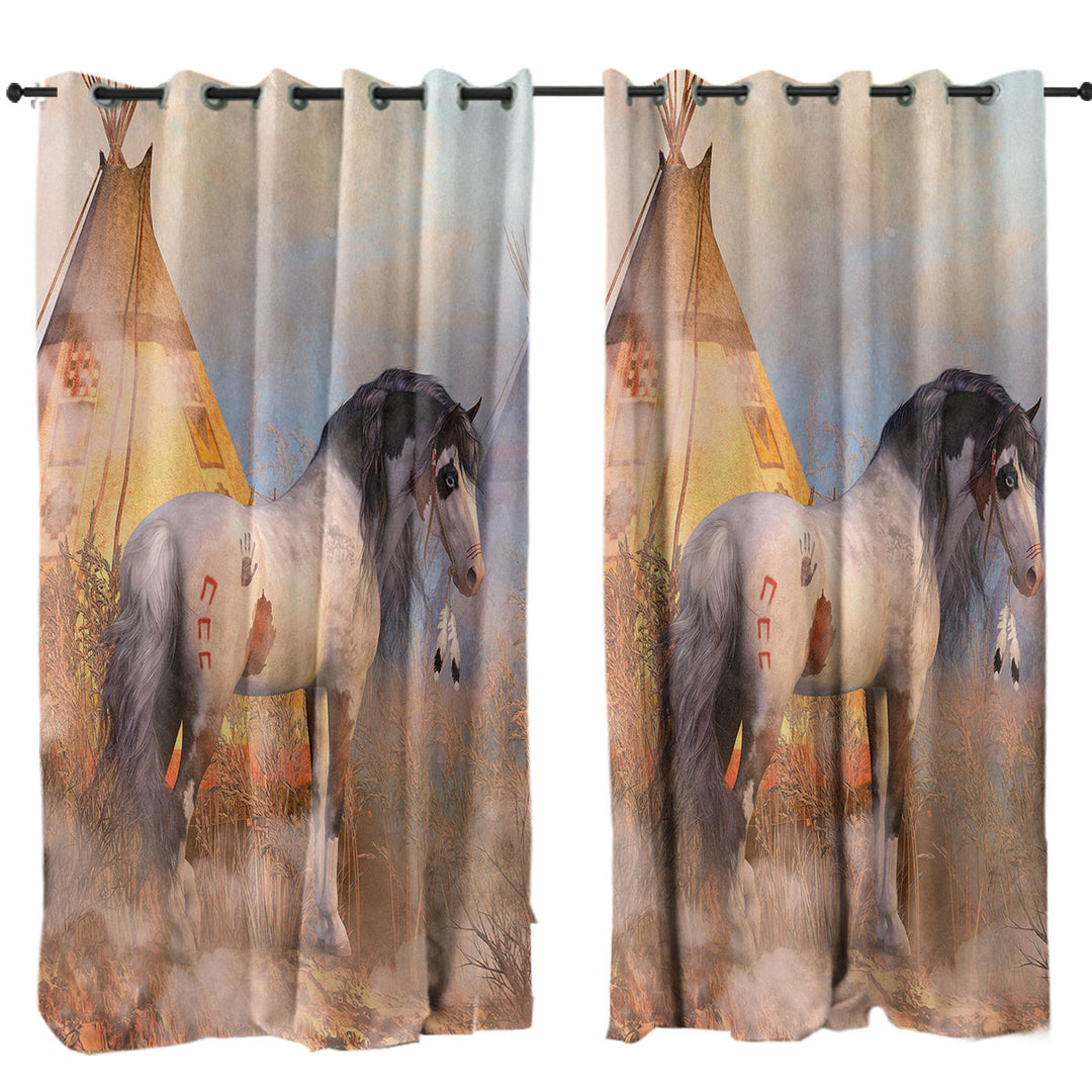 Curtains for Bedroom with Native American Art Dawn Warrior Horse