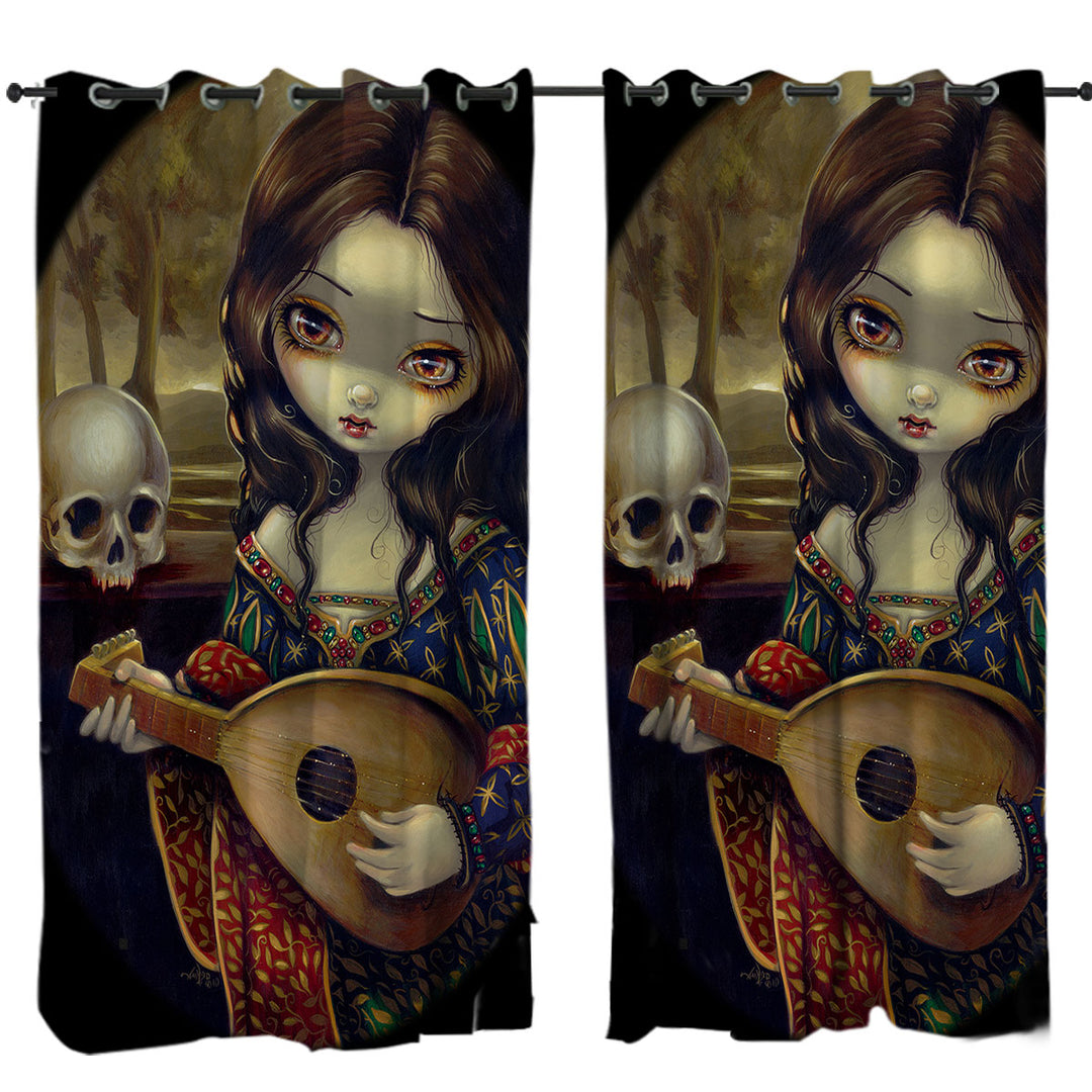 Curtains for Bedroom with The Vampire Girl Dark Art I Vampiri Il Liuto