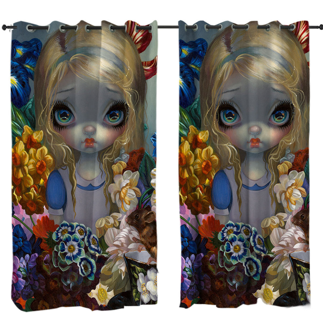 Curtains for Living Room with Alice With the Dormouse and Flowers