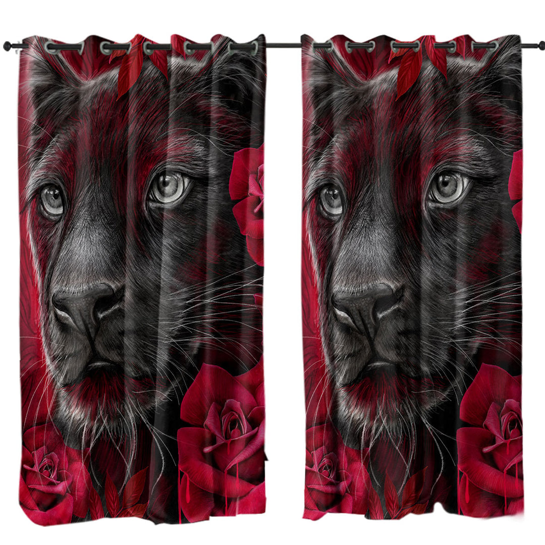 Curtains for Living Room with Animal Art Scarlet Rose Panther