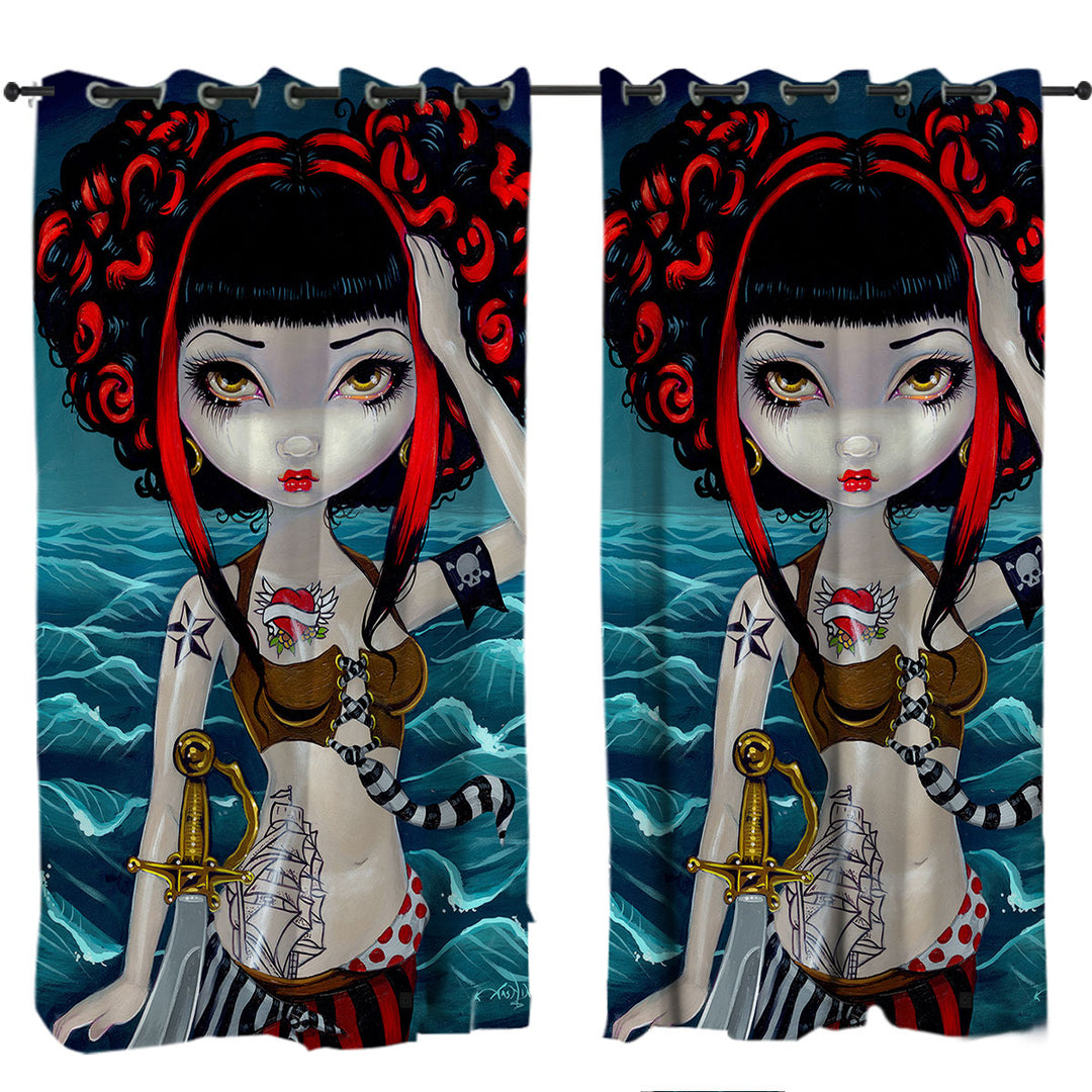 Curtains for Living Room with Cool Painting Pretty Pirate Polly Tough Girl