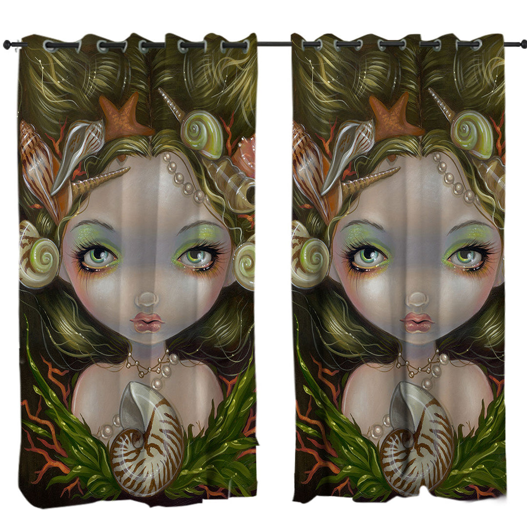 Curtains for Living Room with Crown of Shells Beautiful Maiden Mermaid Princess