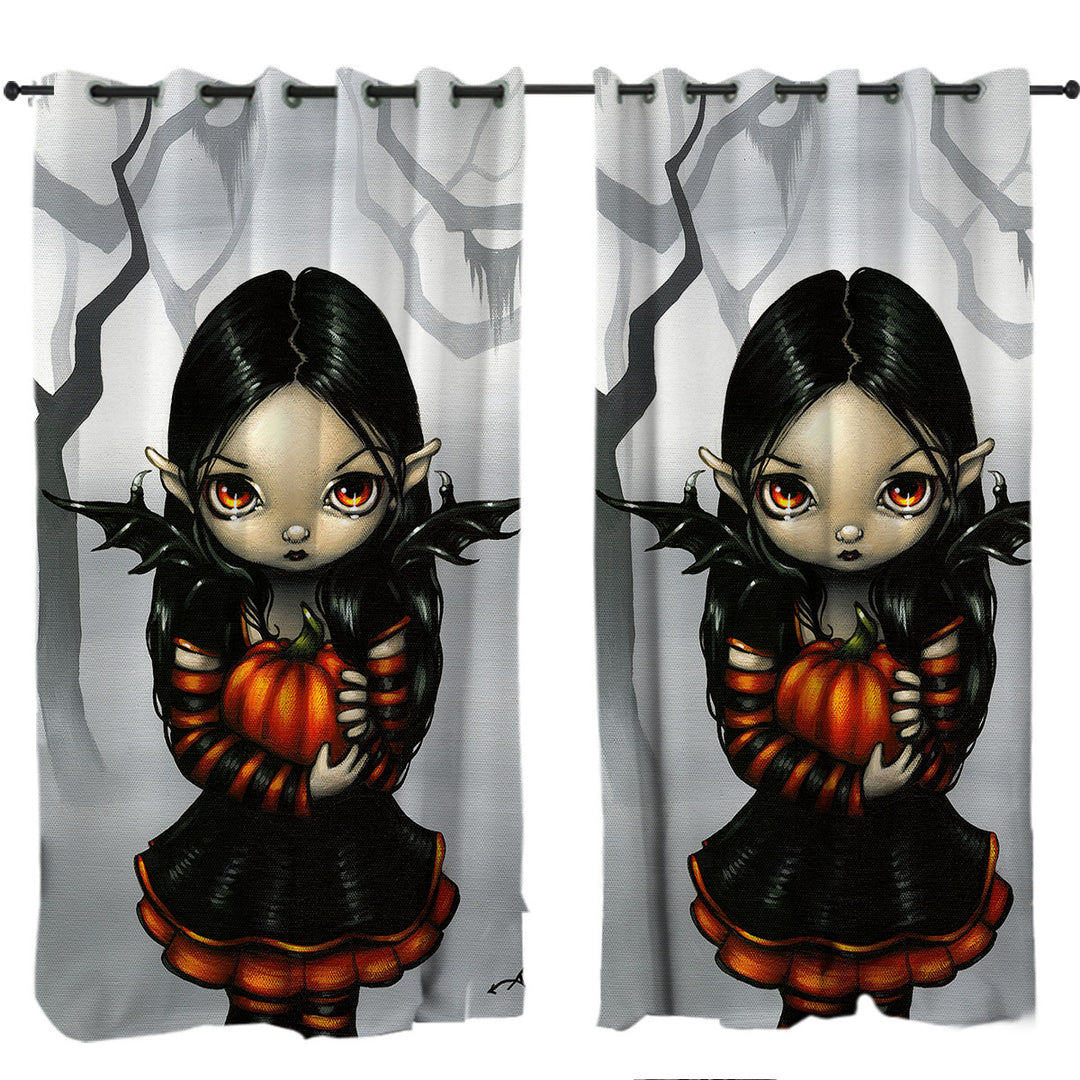 Curtains for Living Room with Cute Halloween Design Goth Fairy Pumpkin Pixie