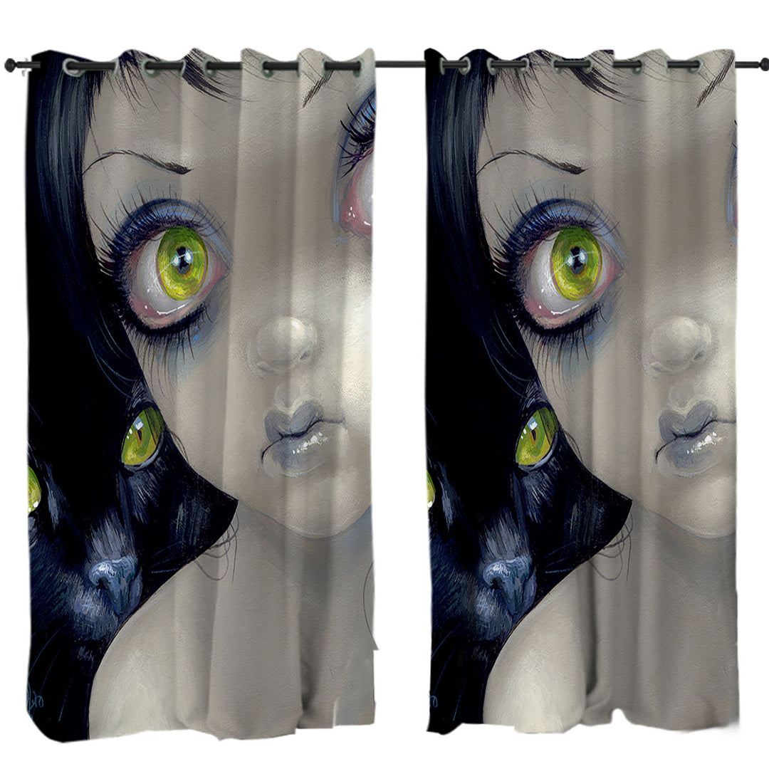 Curtains for Living Room with Faces of Faery _170 Beautiful Cat Eyes Girl